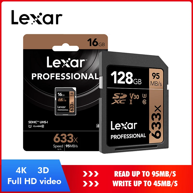 Оригинальный Lexar 95 м/с 633x16G 32 GB U1 SDHC 64 GB 128 GB 256 GB U3 sd-карта SDXC Class 10 карт памяти для 1080 p 3D 4 K видео Камера