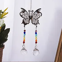 Crystal Mental Butterfly Suncatcher Dreamcatcher Rainbow Glass Beads Yard Garden Hanging Pendant Home Wedding Decor Xams Gift