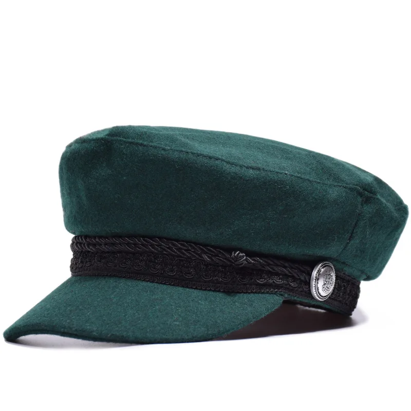 2019 Новый войлочный берет Шапки Для женщин шерстяные военные шляпа козырек шапки военные плетеный пояс Кепки Итан шапка для Для мужчин