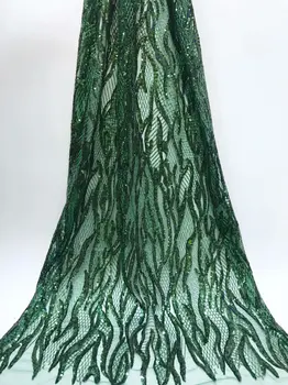 

Luxury Green Sequins Lace Fabrics French Lace Fabric with Gold Line High Quality African Tulle Mesh Lace for Wedding Party