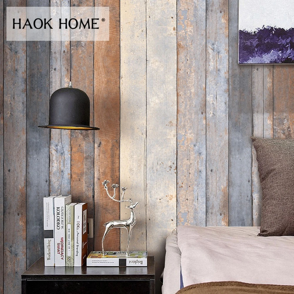 Haokhome ヴィンテージユーズド加工木材用の壁紙ロールスロイス壁 3d Pvc スモーキーグレー木製の厚板パネル壁画家庭の台所浴室の装飾 Wood Wallpaper Wallpaper Rollplank Paneling Aliexpress