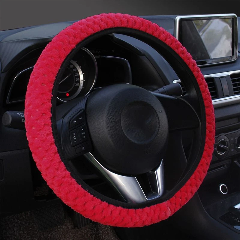 stylish new Protector Available for 35cm-43cm steering wheel cover,Beige Plush steering wheel cover warm non-slip winter 3D car interior supplies