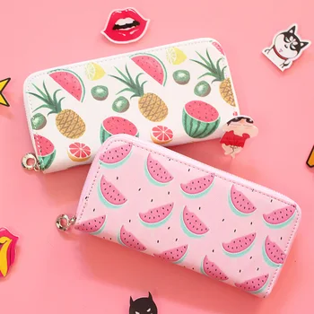 

Women's Fashion PU Leather Long Wallets Fruit Printing Student Wallets ID Card Holder Coin Purse With Zipper Standard Wallets