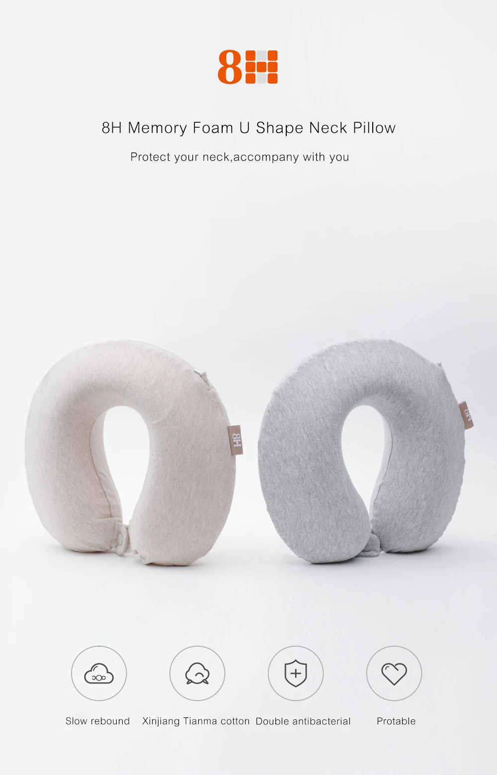 Xiaomi Mijia 8H U Shape Memory Foam Neck Protective Pillow Antibacterial Portable Cushion Lunch Break Pillows for Office Flight (10)