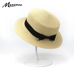 Высокое качество большой бант Дизайн Защита от Солнца шляпа женская летняя Кепки УФ-защита полями летом Защита от солнца соломы Шапки Для