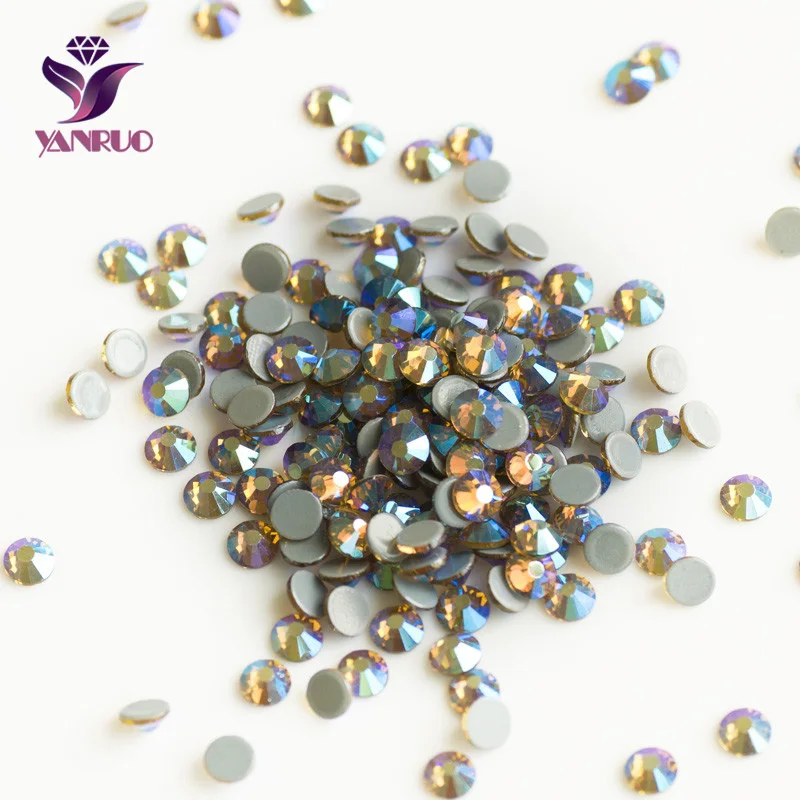 

YANRUO 2058HF Light Colorado Topaz AB Flat Back Strass Hotfix Rhinestones Crystal Heat Iron Crystal Stones