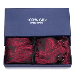 Подарочная коробка классический Для мужчин 100% роскошные шелковые галстуки платок Набор Paisley Pocket Square галстук вечерние свадебные Рождество