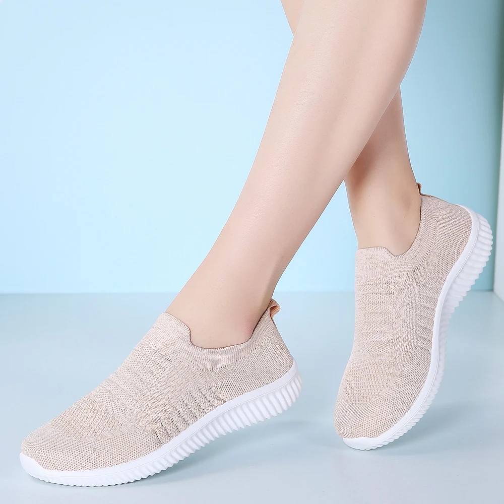 

Breathable Air Mesh Spring Summer Flat Heels Sneakers Women Casual Slip On Stretch Knitted Sock Platform Shoes Woman Flats