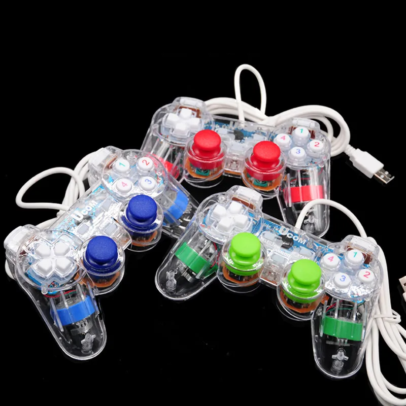 

20Pcs/Lot PC Video Game Controller Transparent LED Wired USB PC Vibration Joypad Gamepad For PC 2000/XP/Win7/Vista Free Shipping