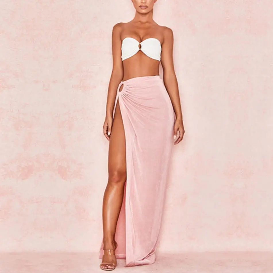 

Newest Summer Celebrity Party Dress Women Sleeveless Strapless 2 Two Piece Set Hot Sexy Split NightClub Dress Women Vestidos