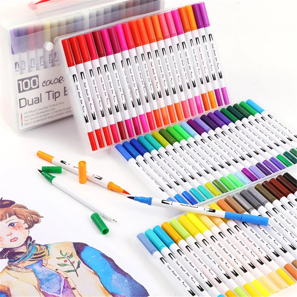 48 шт. ручки-щетки, набор ручного письма, акварельная покраска, ручка цвета, художественный эскиз, рисование ручки школьные принадлежности фломастеры