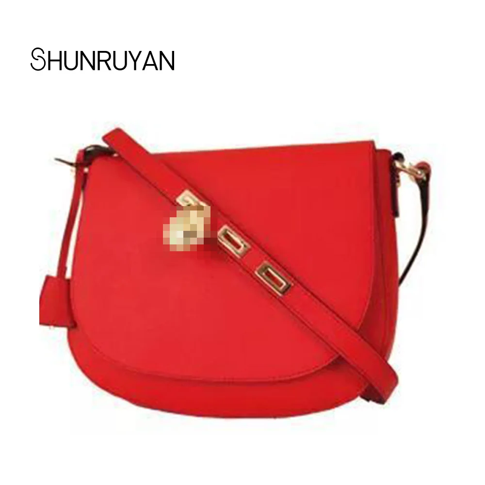 SHUNRUYAN модная сумка на плечо женская сумка с замком седельная сумка раскладушка через плечо с цепочкой женская сумка - Цвет: Красный