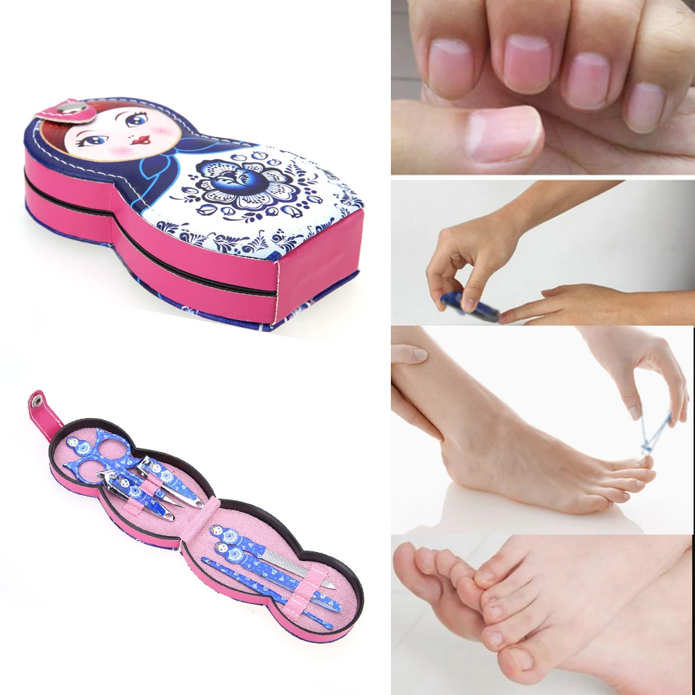 

6pcs Painted Cute Nail Clipper Cutter Set Stainless Steel Nail Art Manicure Tweezer Cuticle Grooming Tool Set Nail Files Buffer