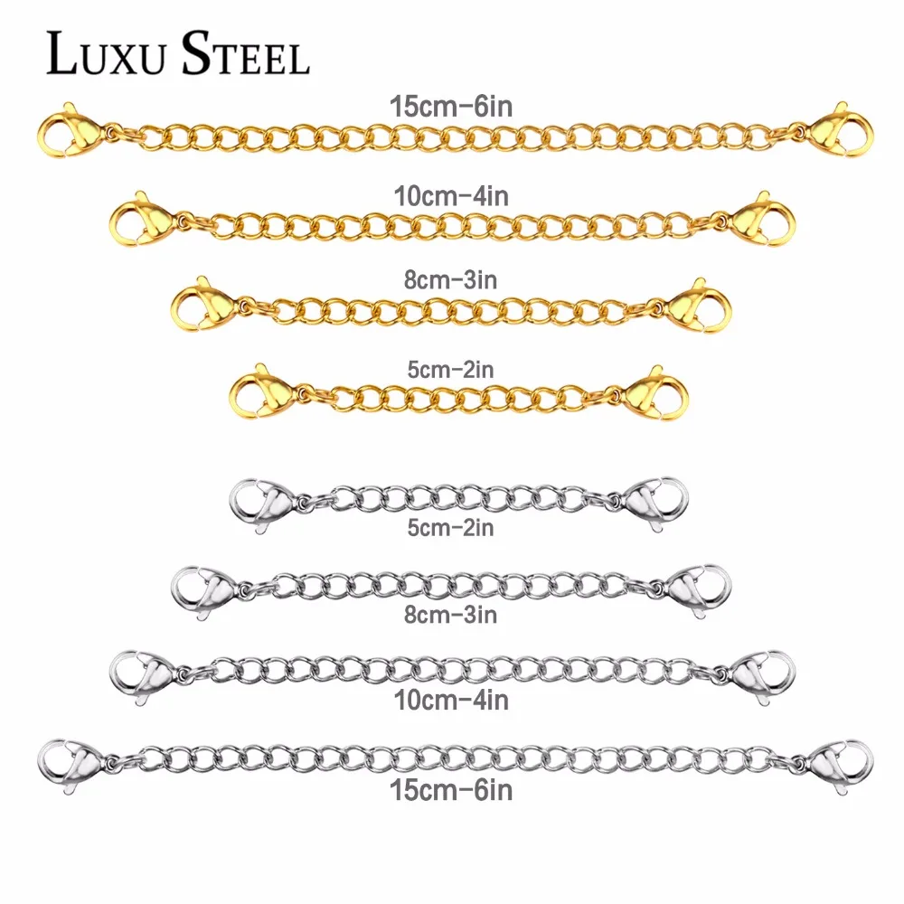 

8pcs/set chain necklace 18k Gold Plated Stainless Steel 5cm/8cm/10cm/15cm Increase Adjust Chain ,Silver And Gold Together