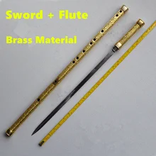 Латунь металл флейта + меч с ключевым Тай-Чи меч боевых искусств меч Сяо Бодибилдинг Flauta Поперечная флейта оружие самообороны