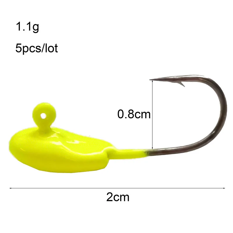 1.1g-yellow 5 шт./лот, мини-лобзик с открытым свинцом, 0,5 г, 0,7 г, 1,1 г, колючий крючок, Мягкая приманка, Вибрационный крючок, зимний ледяной рыболовный крючок, рыболовные снасти - Цвет: 1.1g-yellow