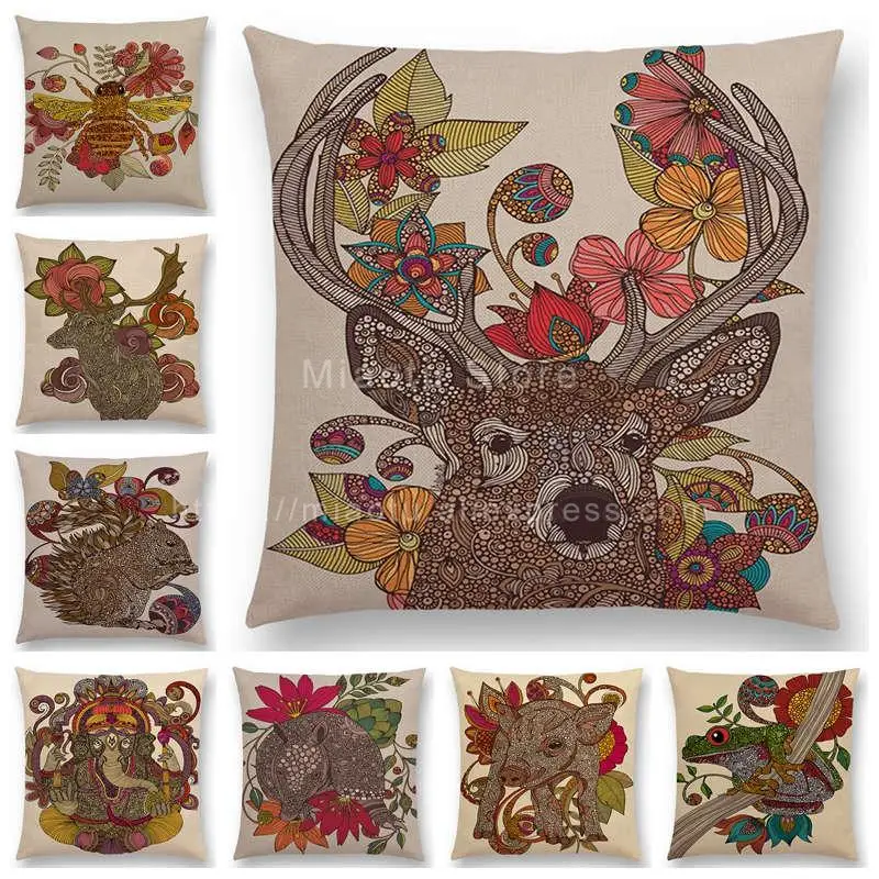 

Hinduism Style Cushion Cover Mandalas Floral Animals Flower Deer Elephant Whale Bee Pig Pangolin Squirrel Frog Sofa Pillow Case