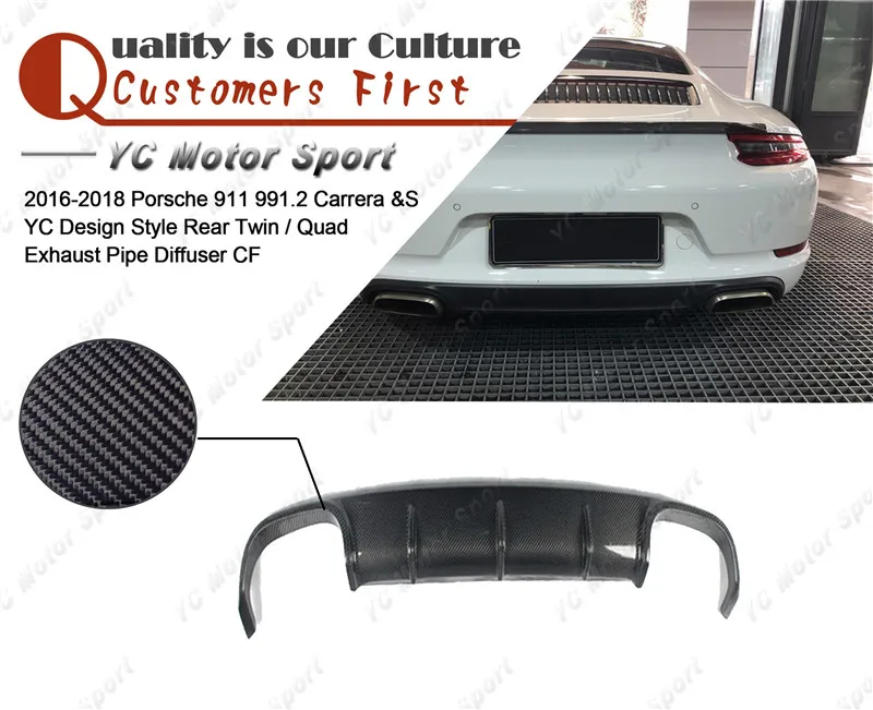 

Carbon Fiber YC Design Style Rear Twin / Quad Exhaust Pipe Diffuser Fit For 2016-2018 911 991.2 Carrera & S Rear Diffuser Lip