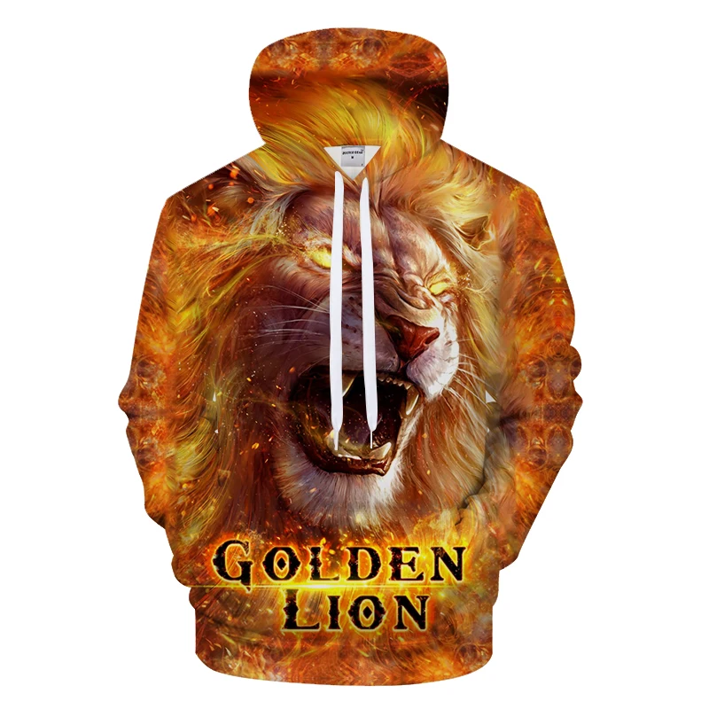 

Autumn Men's Fashion Hoodie Personality 3D Red Star KING Poker Lion Print Pullover Large Size Casual