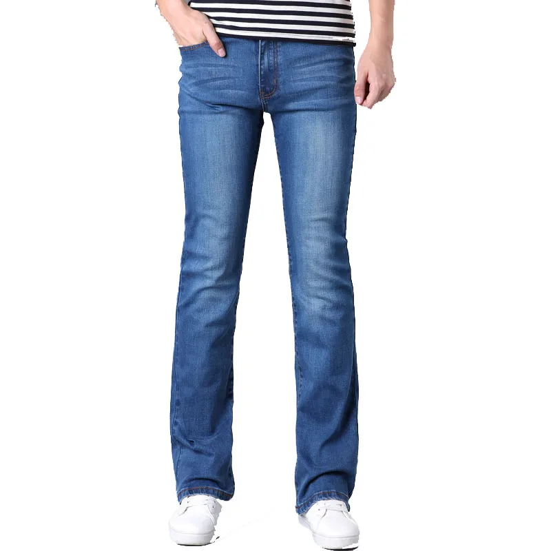 Fashion Mens Bell Bottom Jeans Business Light Blue Mid Waist Slim Fit