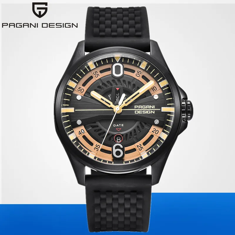 

Luxury Brand PAGANI DESIGN New Men Watches Fashion Silicone Strap Waterproof Quartz Watch Black Gold Reloj Hombre dropshipping