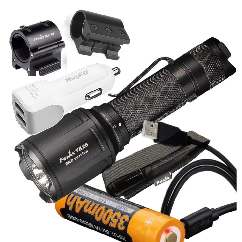 

Fenix TK25 R&B 1000 Lumen Multi-Color White Red & Blue LED Tactical Flashlight with Battery,ALG 00 Mount, ALG-01