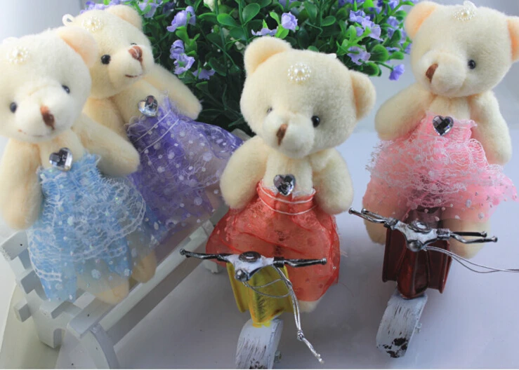 

50pieces/lot 12cm Bouquets bear doll tulle lace teddy bear plush dolls Material bouquet wedding gift pendant