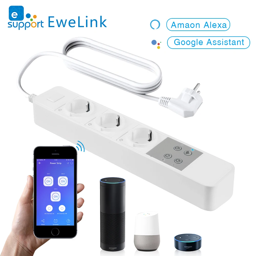 

EACHEN WiFi Wireless Smart Power Plug Strip 3Gang Socket EU Standard Works With EWelink APP Alexa Google Home IFTTT