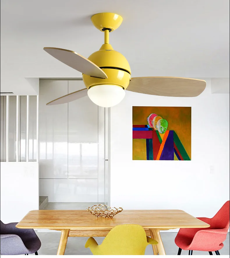 36 дюймов скандинавские Разноцветные Милые спальни светодиодный потолочный вентилятор свет лаконичная кухня столовая вентилятор свет искусство детская комната бар свет - Цвет лезвия: Yellow color