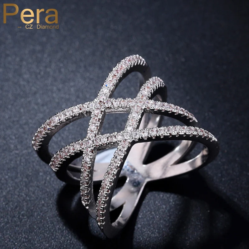 

Pera Big Entwined Rings For Ladies Engagement Party Gift Curved Lines Micro Cubic Zirconia Paved Silver Color Ring Jewelry R052