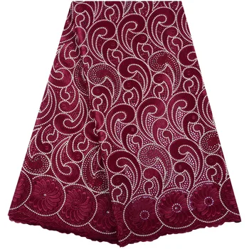 

Latest Nigerian Wine Red Swiss Lace High Quality Swiss Voile Lace In Switzerland Cotton African Dry Lace Fabric For Dress S1425