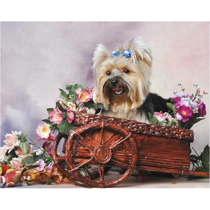 2018 Diamond Embroidery 5D DIY Painting Dog Animal &amp Flower Cross Stitch Rhinestone Decoration FC1444 | Дом и сад