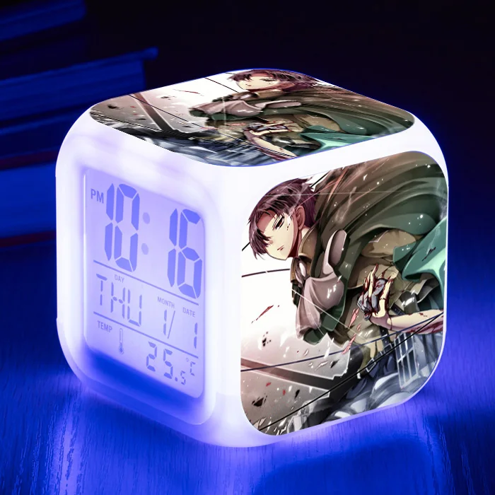 Anime Attack on Titan Mikasa Levi Ackerman Digital Clock Figure Shingeki no Kyojin Eren Jaeger Alarm Clock Despertador Toys Doll