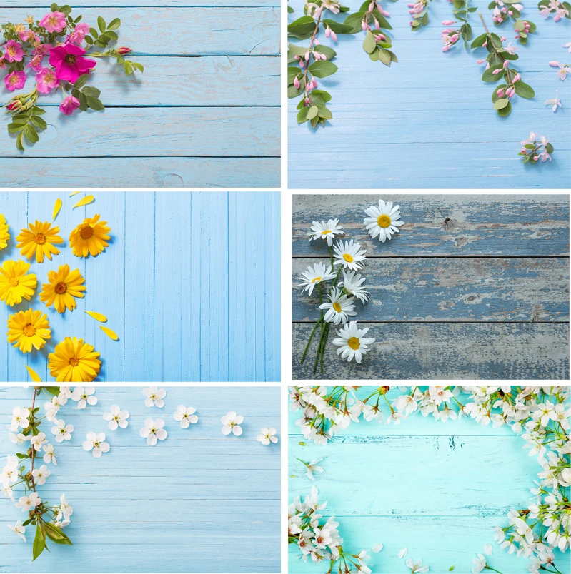 Fondo de flores de primavera de madera Natural, flores de Liliaceae en  tablones de madera azul turquesa, fondos para fotos PoshMark|Fondo| -  AliExpress