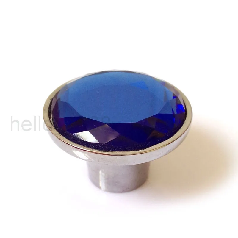 5pcs Blue Flat Top Crystal Knob Handle Cupboard Closet Drawer
