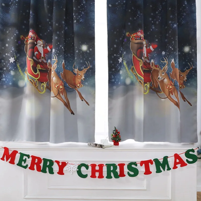 

Santa And Reindeers Printed Curtain Grommet / Rod Pocket Curtain Christmas Decoration Blackout Window Panel Curtain Bedroom