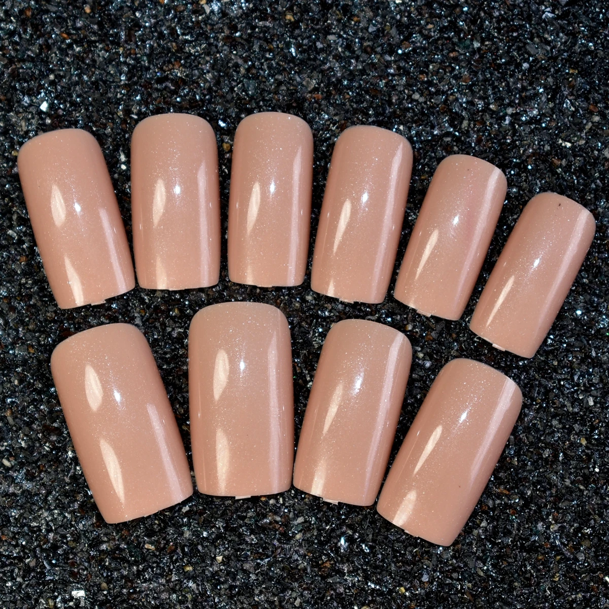 

Deep Nude Press On Nails Extra Long Square Shimmer Glitter Pattern False Nails Lady Full Wrap Pink Acrylic Tips