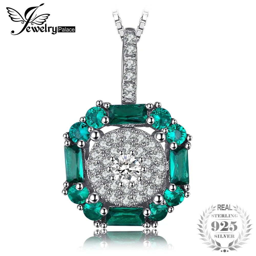 

JewelryPalace 0.9ct Created Nano Russian Emerald Birthstone Pendant Necklace 925 Sterling Silver New Gift Wihtout Chain