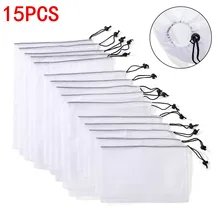 15 шт. многоразовая Сетчатая Сумка Экологичная моющаяся сумка для фруктов и овощей Сетчатая Сумка-мешок на шнурке сумка для покупок и сумка для хранения