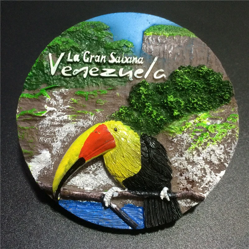 

Venezuela World Tourism Refrigerator sticker Fridge Magnet Souvenir Resin 3D Rare Toucan Animal Model Fridge Magnets Home Decor