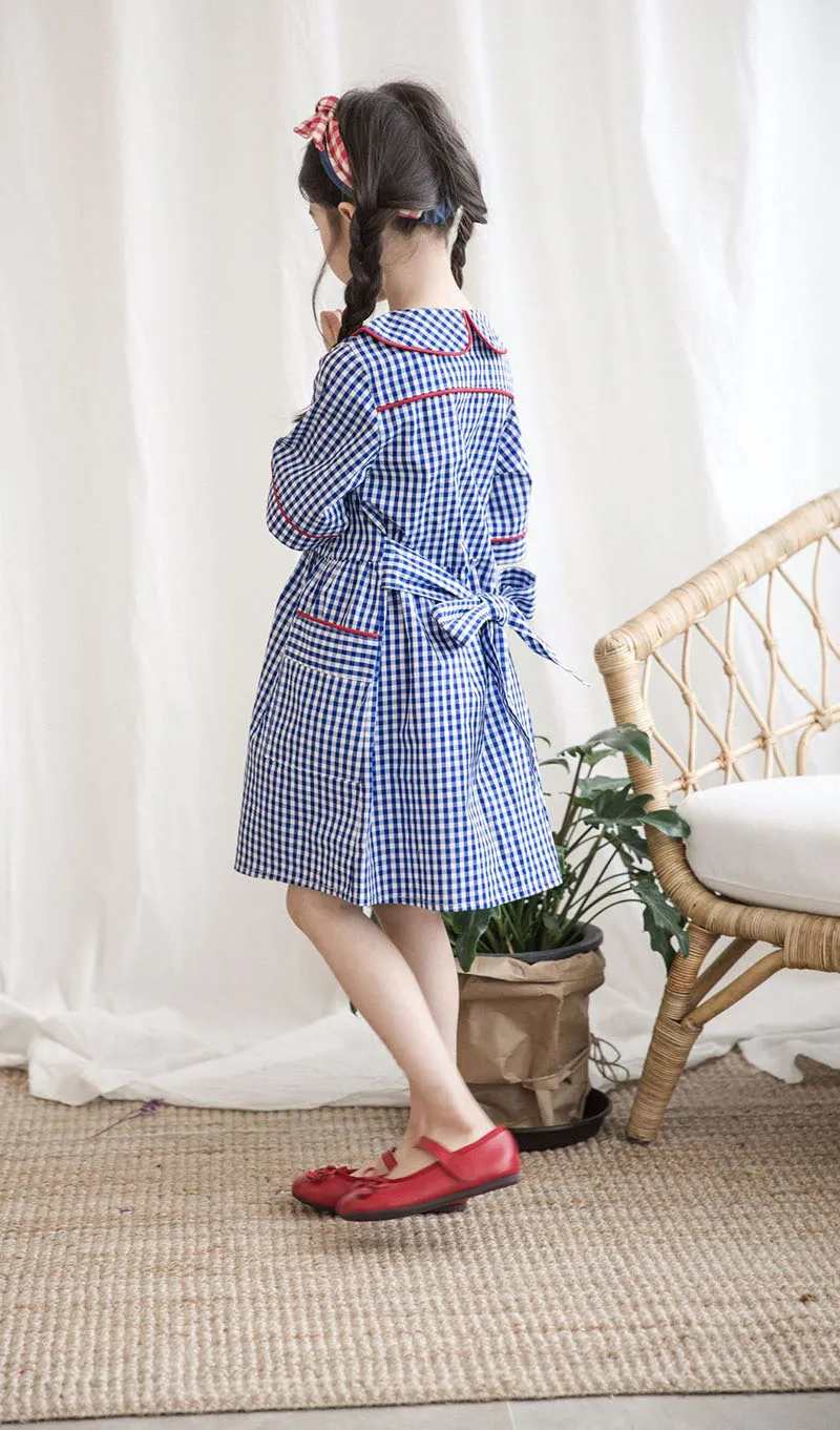 pockets cotton casual dresses for girls kids peter pan collar blue plaid school dress elegant girl big preppy shirts dress 2018 4 5 6 7 8 9 10 11 12 13 14 15 16 years old little big girls  summer dress kids korean dress girls (2)