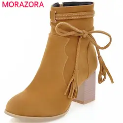 MORAZORA/Большой Размер 34–43 горячая Распродажа Женские ботинки Женская модная обувь женские туфли на высоком каблуке Ботинки демисезонные