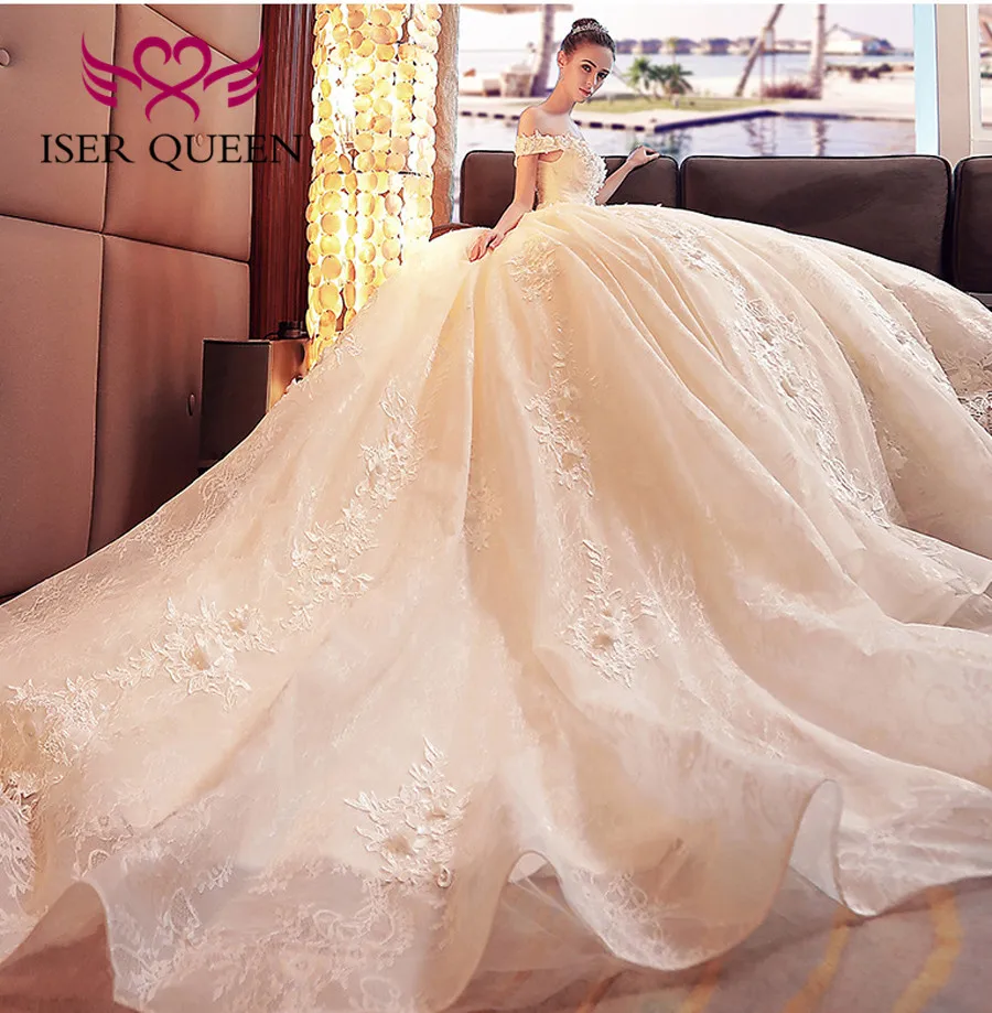 3D-Цветочная аппликация Дубай арабское роскошное свадебное платье Модное Новое свадебное с жемчужными бусинами платье невесты WX0120