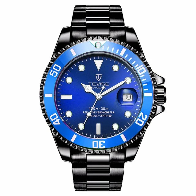 Мужские s часы Tevise, роскошный часы Мужские автоматические механические мужские часы светящиеся календарь наручные часы Relogio masculino - Цвет: black blue