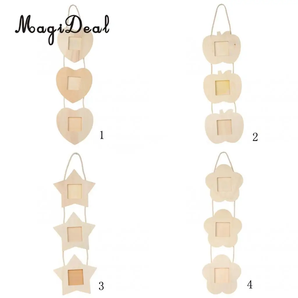MagiDeal Rustic Wooden Stars Triple Hanging Photo Frames DIY Pictures Album Stand Kraft Home Wedding Engagements Decoration 