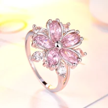 Элегантные модные обручальные кольца принцессы сакуры для невесты, ювелирные изделия, романтические циркониевые женские кольца с цветущей вишни