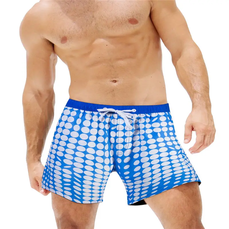 Men Board Shorts Print White Dot Elastic Board Short Quick Dry Swimwear