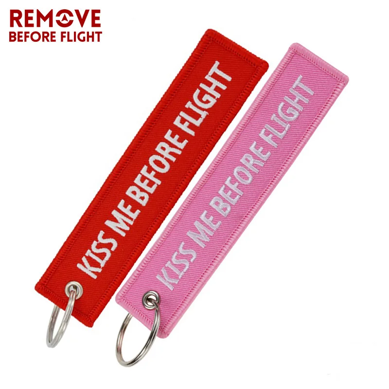 

2 PCS Fashion Keychains llavero Kiss Me Before Flight llaveros Keychain Embroidery Key Fobs Car Key Ring Chain for Motorcycle
