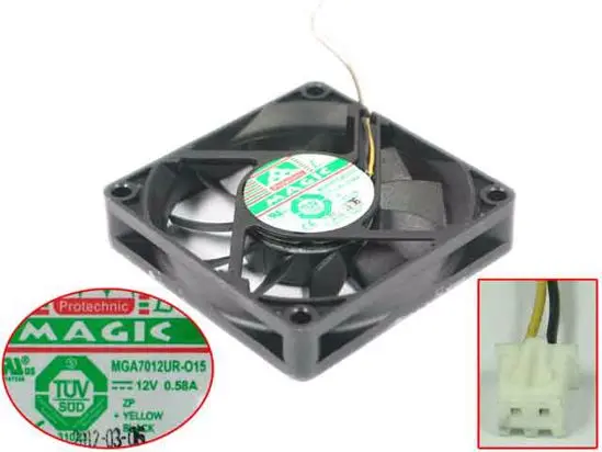 

Magic MGA7012UR-O15 DC 12V 0.58A 70x70x15 мм 2-проводной Вентилятор охлаждения сервера