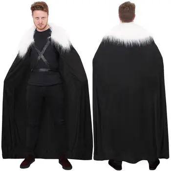 

LONG BLACK CAPE FAUX FUR COLLAR MEDIEVAL CLOAK VIKING GAME OF THRONES CHARACTER